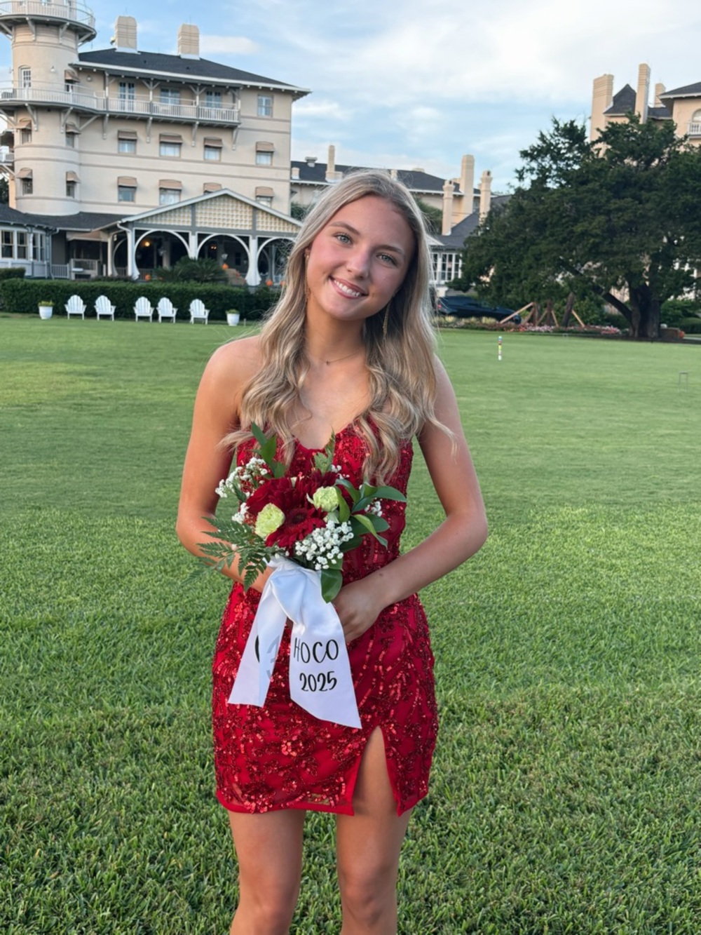 Primavera Couture Strapless Red Sequin Homecoming Dress